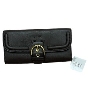 Coach Campbell Dark Brown Leather Wallet with Gold Buckle